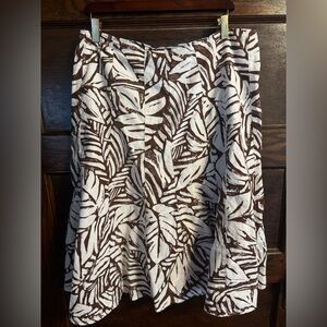 Coldwater Creek,Brown and White Leaf,  Print, Linen Blend Skirt, EUC, Size L
